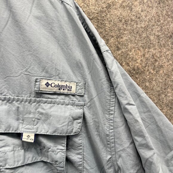 Columbia Shirt Men Large Gray Button Down PFG Fishing Omni Outdoors Vented Nylon - Picture 9 of 12